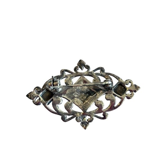 Marcasite Sterling Silver Art Deco Style Brooch Pin 1 3/4" in Box - Picture 5 of 5